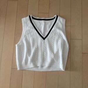 White Knit Cropped Sweater Vest
